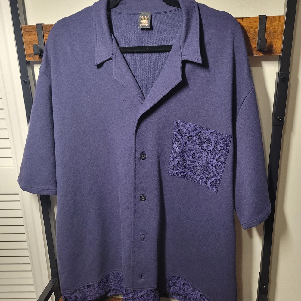 Savage Fenty 3X Navy Button Down With Lace